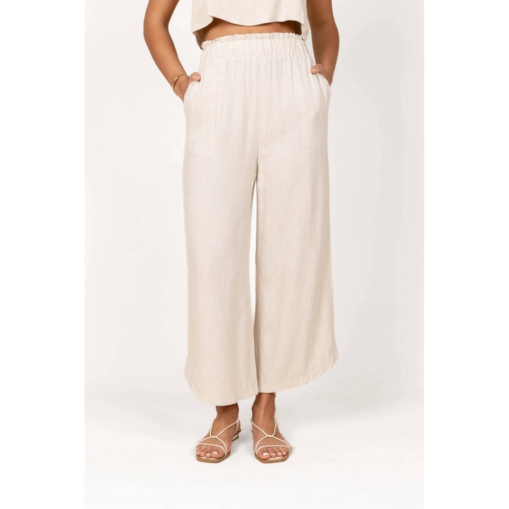 Petal and Pup XL Cream Linen Eleanor High Waisted Wide Leg Ankle Pants Pockets